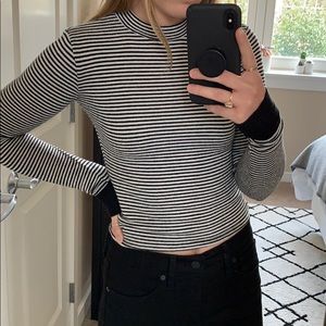 Urban Outfitters Mock Neck Long Sleeve Striped Tee